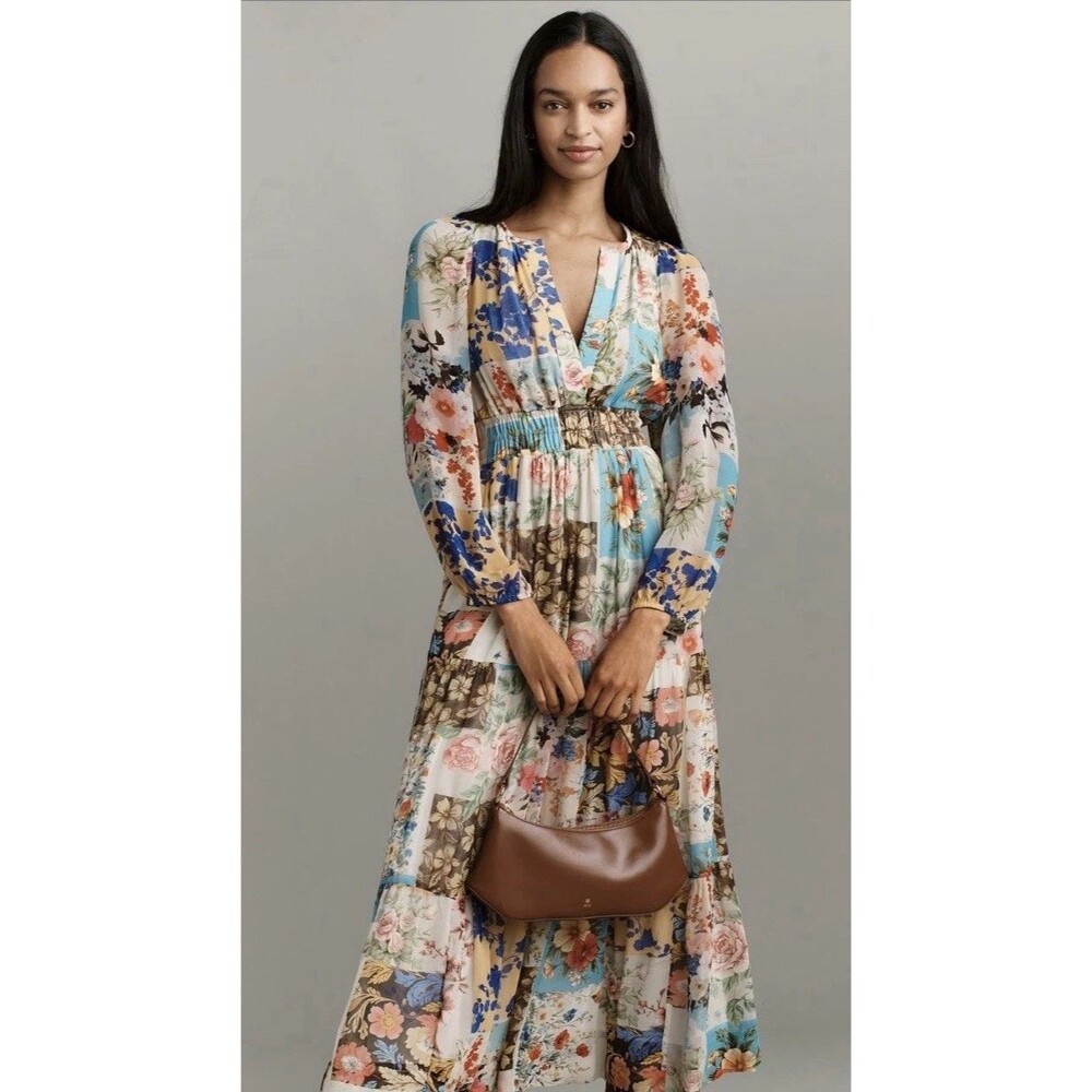 Anthropologie Maxi Dress Somerset Floral Long Sleeve Chiffon Boho Small NWT